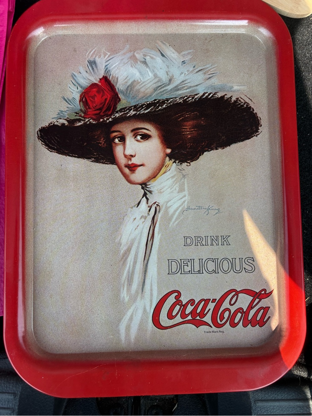 Coca-Cola Lady Portrait Tray with Red Rim